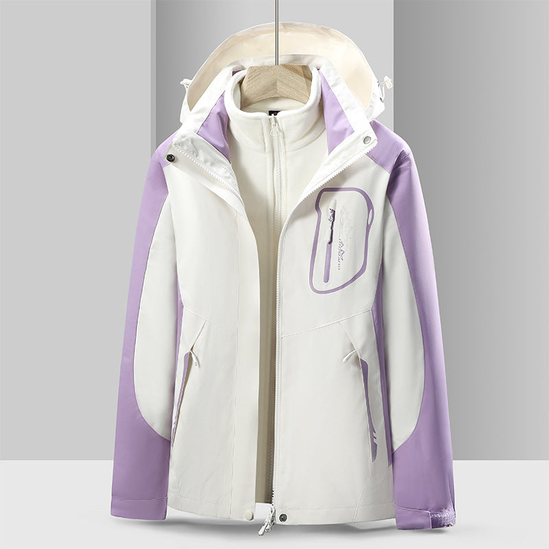 Autumn and Winter couple's three-in-one two-piece windproof water jacket men's outdoor jacket women's fleece jacket fleece-lined thickened