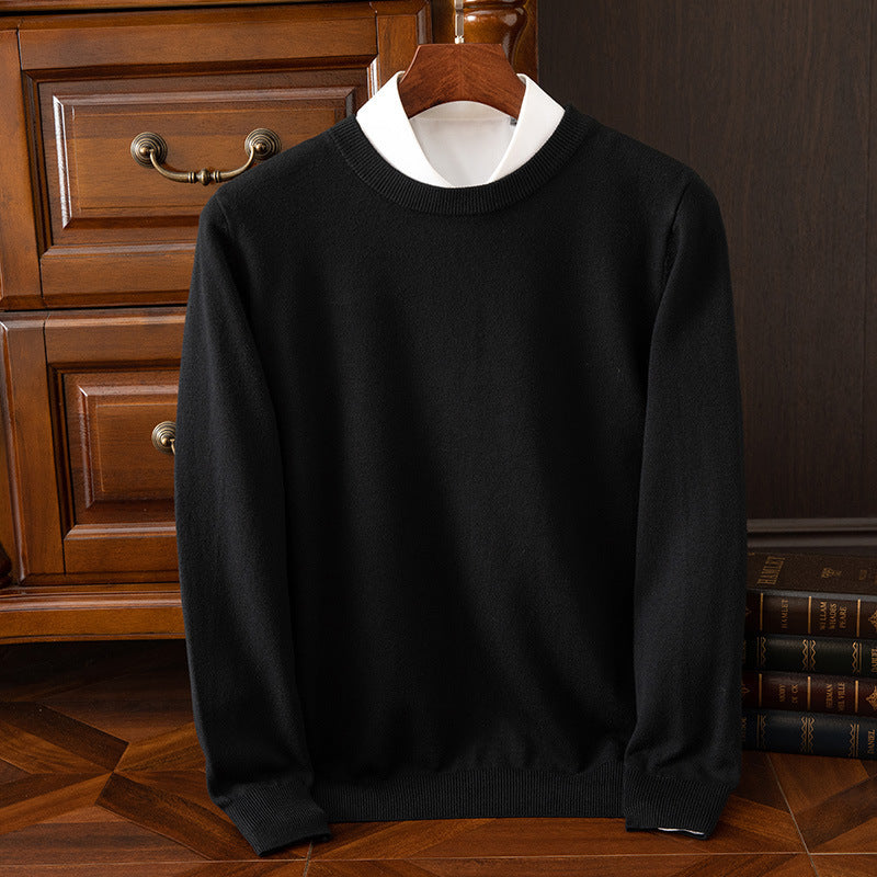 Autumn and Winter Classic Round Neck Men's Pullover Base Shirt Casual Business Knitwear Loose Fashion Solid Color Long Sleeve Sweater