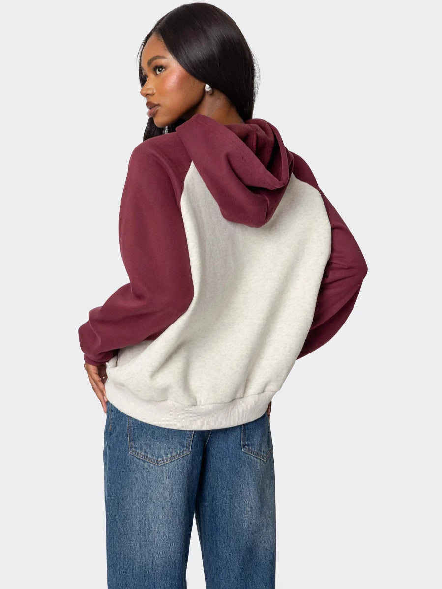 Amazon Women's Fashion New Hooded Women's Pullover Embroidered Rags Color Blocked Sweatshirt Y2K Sweatshirt