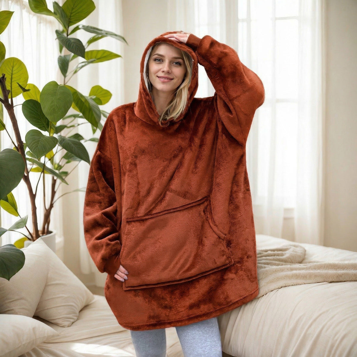 2021 Winter Fleece-Lined Thickened Navy Blue and Dark Gray Zip-Up Lazy Blanket Long-Sleeve Casual Flannel Hoodie