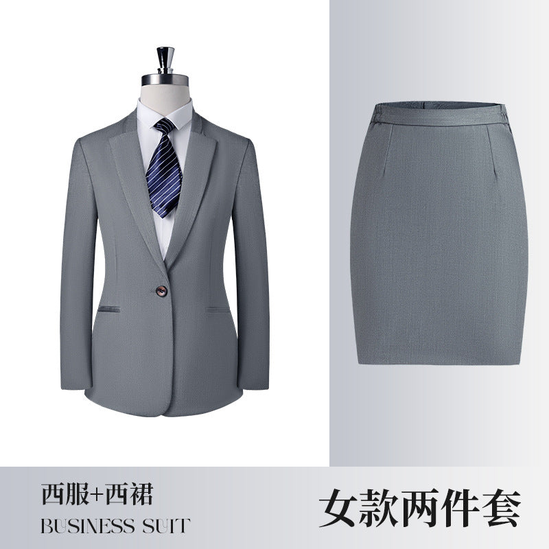 Gray Business Attire for Men and Women, Autumn and Winter Slim Business Bamboo Pattern Suit, Women's Trousers and Vest