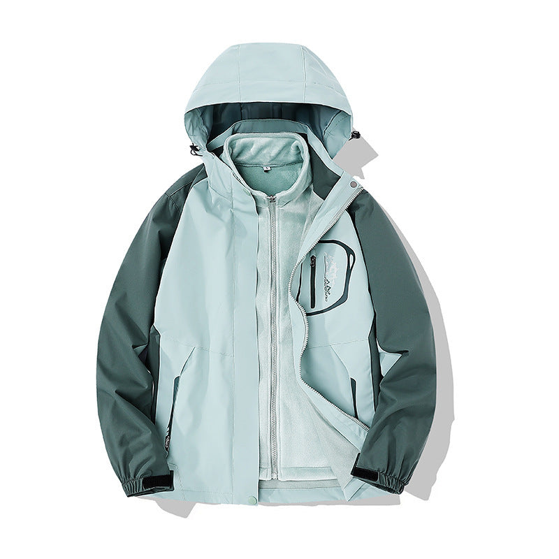 Autumn and Winter couple's three-in-one two-piece windproof water jacket men's outdoor jacket women's fleece jacket fleece-lined thickened