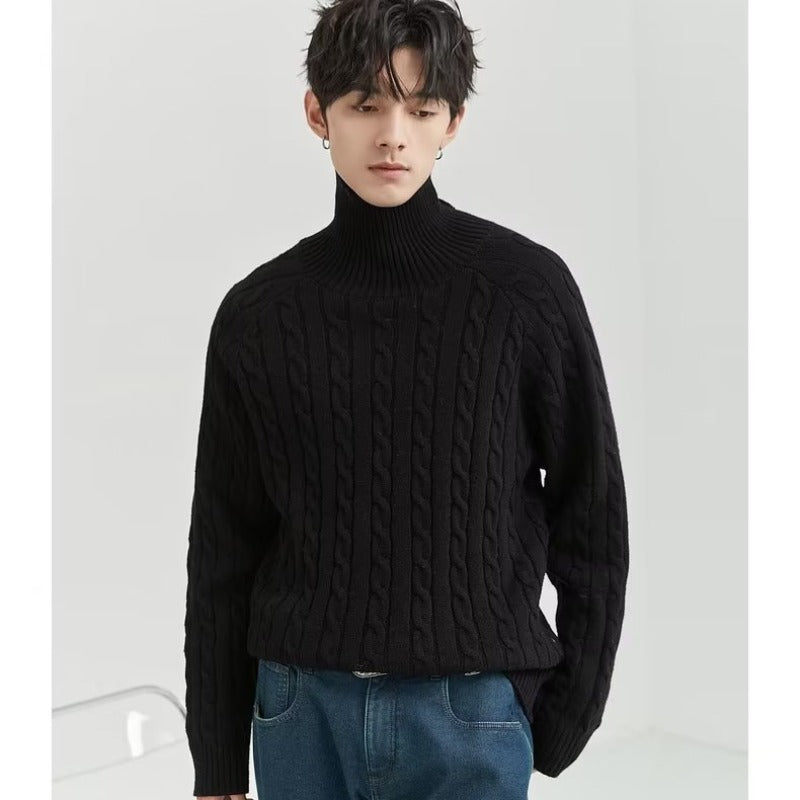 Reversible turtleneck solid color sweater men's winter loose loose bottoming sweater light mature men's fashion sweater
