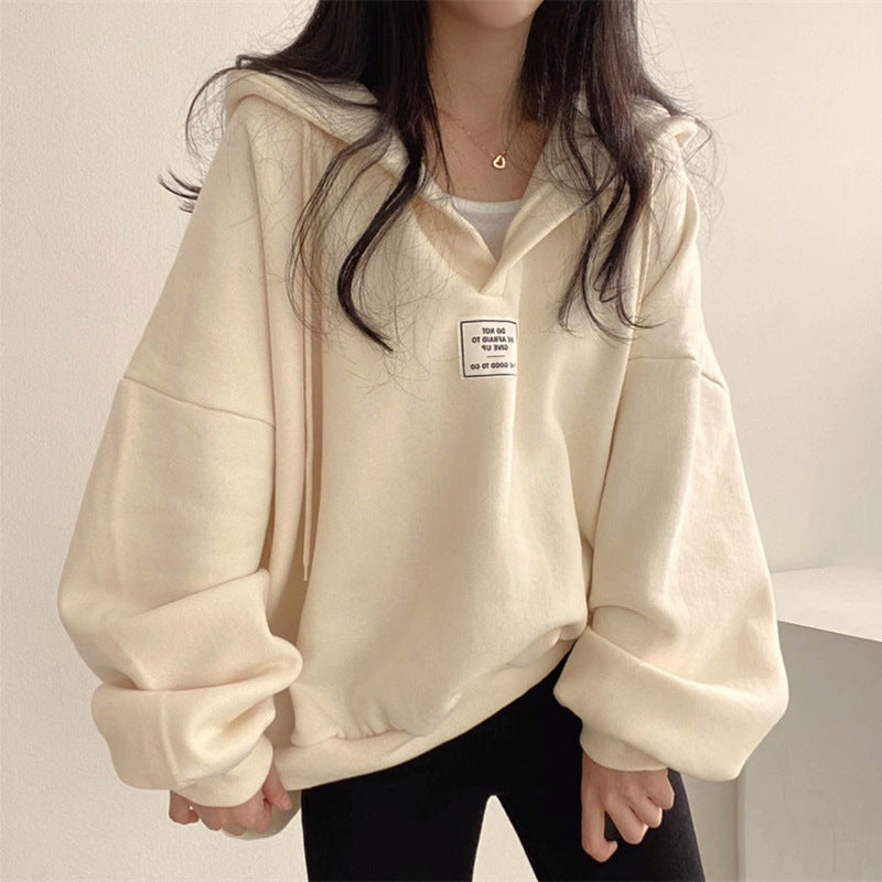 Cross-border South Korea Spring and Autumn Lazy Style Batwing Sleeve Loose All-match Collar Hooded Top Pullover Sweatshirt Women's plus size