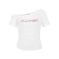 Hot Girl Style Letter Printed Slanted Shoulder Short-Sleeved T-Shirt for Women Summer New Slim Fit Versatile Chic Top