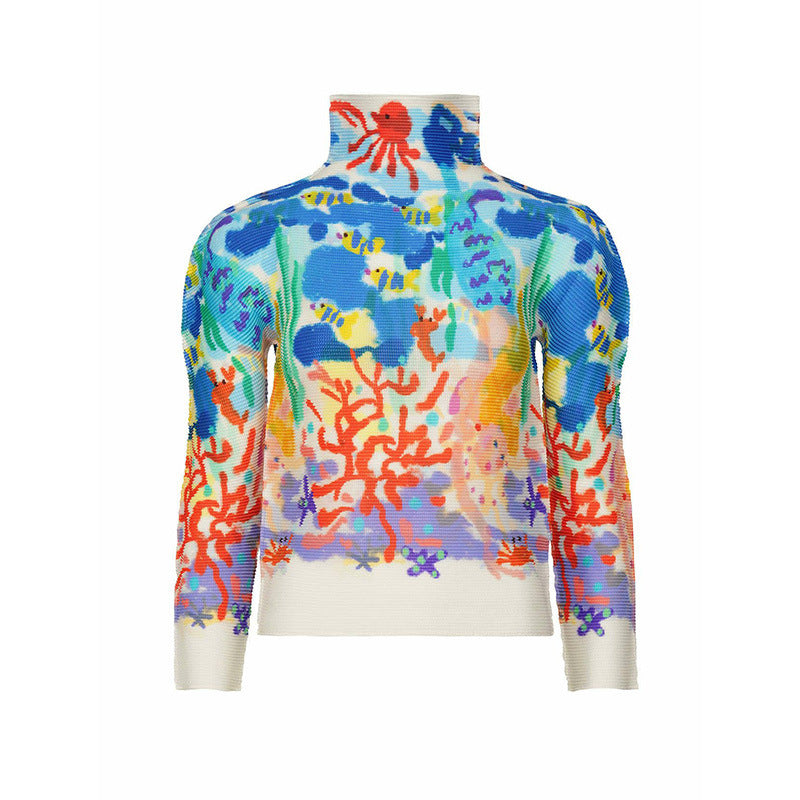 Miyake Counter Tops Women's High-End Pleated Women's Clothing New Long-Sleeved T-Shirts Women's Clothes Thin T-Shirts