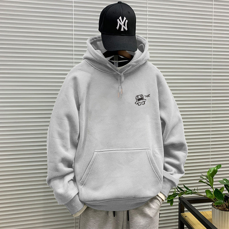 440g winter Yu wenle tide brand men's sweater men's hooded coat simple coat loose fleece-lined hoodie