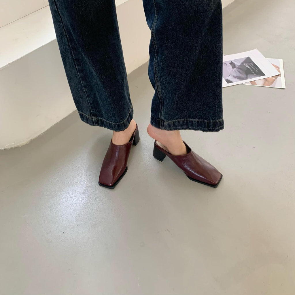 Niche Design Simple Slippers Korean Style Ladies High Heels 2025 Spring and Autumn New Distinctive Square Toe Fashion Single Shoes