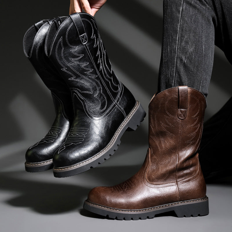 Ami Khaji Men's High-height Workwear Boots Men's European and American Style Western Cowboy Boots Fashionable Motorcycle Riding Men's Boots