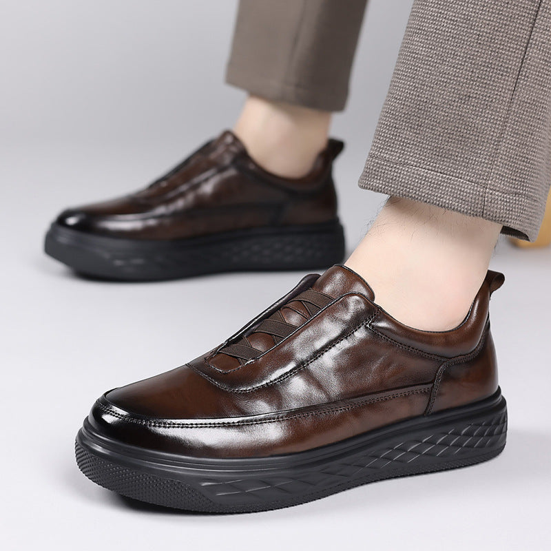 Men's Popular Sneakers, Genuine Leather, Versatile Men's Shoes, High-End Trendy Shoes, Slip-On Slip-On Shoes, Men's Commuter Casual Shoes