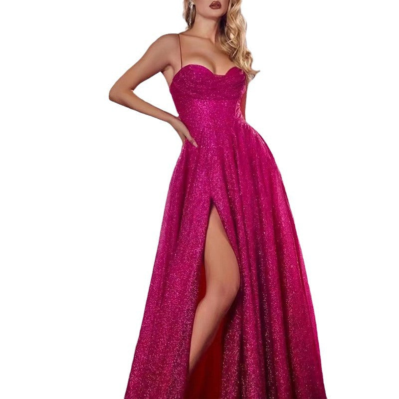 2025 New European and American Cross-Border Women's Clothing Amazon Long Skirt Sleeveless Tube Top Sprinkled with Gold Sexy Suspender Dress
