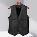 Autumn and Winter New Middle-aged Men's Leather Vest fleece-lined Thickened Dad Winter Clothing V-Neck Grandpa Outer Wearing Warm Vest