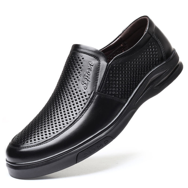 Mingfu Leather New Hollow Leather Sandals Soft Sole Soft Face Hole Shoes Breathable Casual Business Leather Sandals Dad Shoes