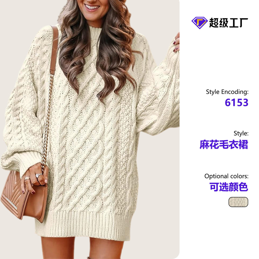 Autumn and Winter European and American Cross-Border Women's Clothing Amazon New Round Neck Loose Versatile Knitted Pullover Sweater for Lazy Women