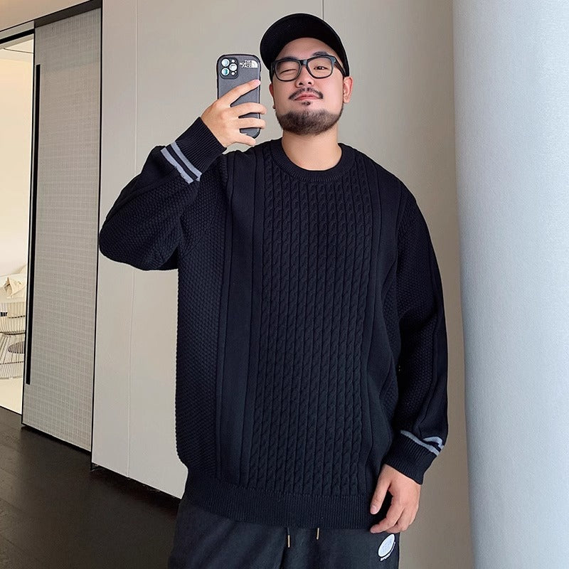 Trendy Brand plus size Men's Autumn and Winter Fake Two-piece Sweater Pullover Fatty Plus Plus Casual Fashion Loose Knitted Sweater