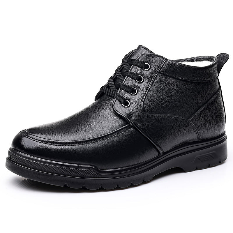 Cotton Shoes Men's Winter fleece-lined Warm Men's Cotton Shoes High-top Leather Wool Snow Boots Middle-aged and Old Dad Elder Shoes