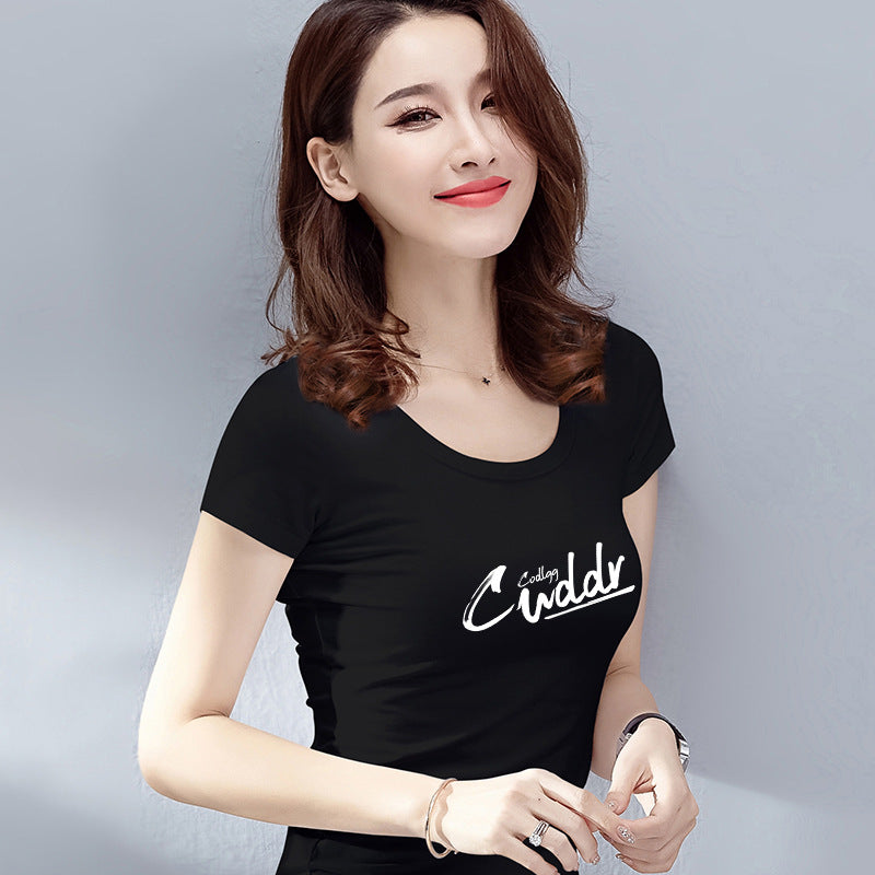 Short-Sleeved T-Shirt for Women, Slim Round Neck, Summer New Outer Wear T-Shirt, Fashionable Tight-Fitting Bottoming Shirt, Slim and Versatile Top
