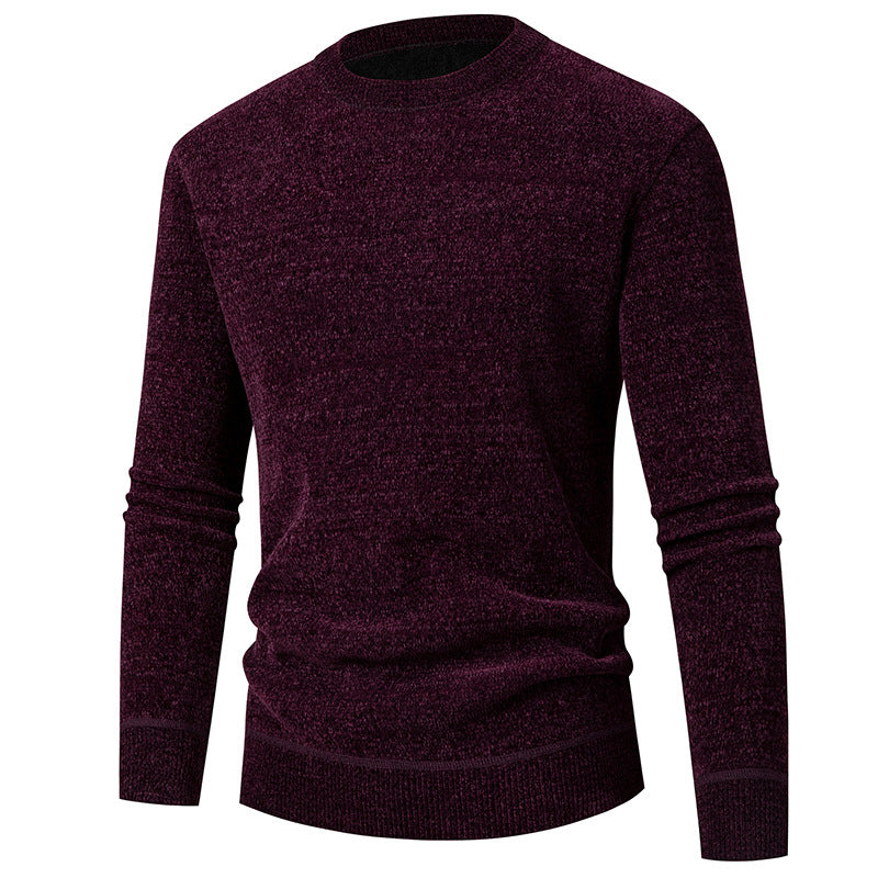 2024 Amazon Foreign Trade Winter Men's Business Casual Chenille Sweater Crewneck Long Sleeve fleece-lined Base Shirt