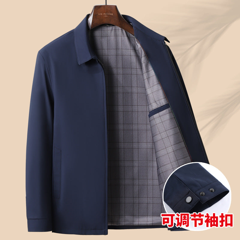 2025 Spring and Autumn New Business Jacket for Men, Middle-Aged Executive Jacket, Dad's Turn-Down Collar Coat, Men's Windproof Clothing