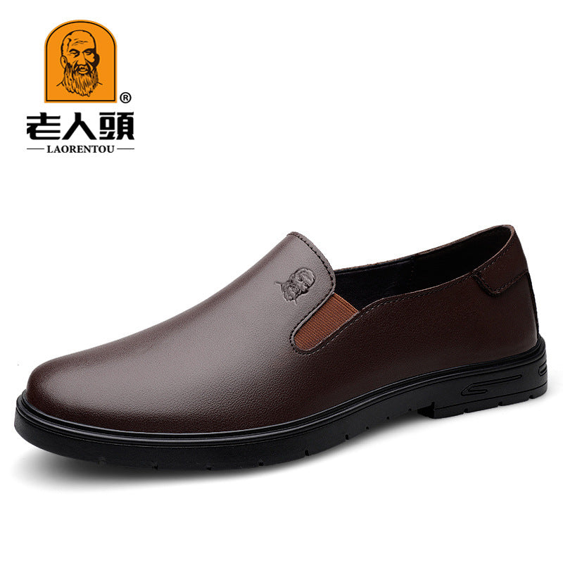 Men's Shoes for Old Men Loafers Shallow-top Legs Men's Casual Leather Shoes Men's Cowhide Breathable Soft Sole Slip-on Lazy