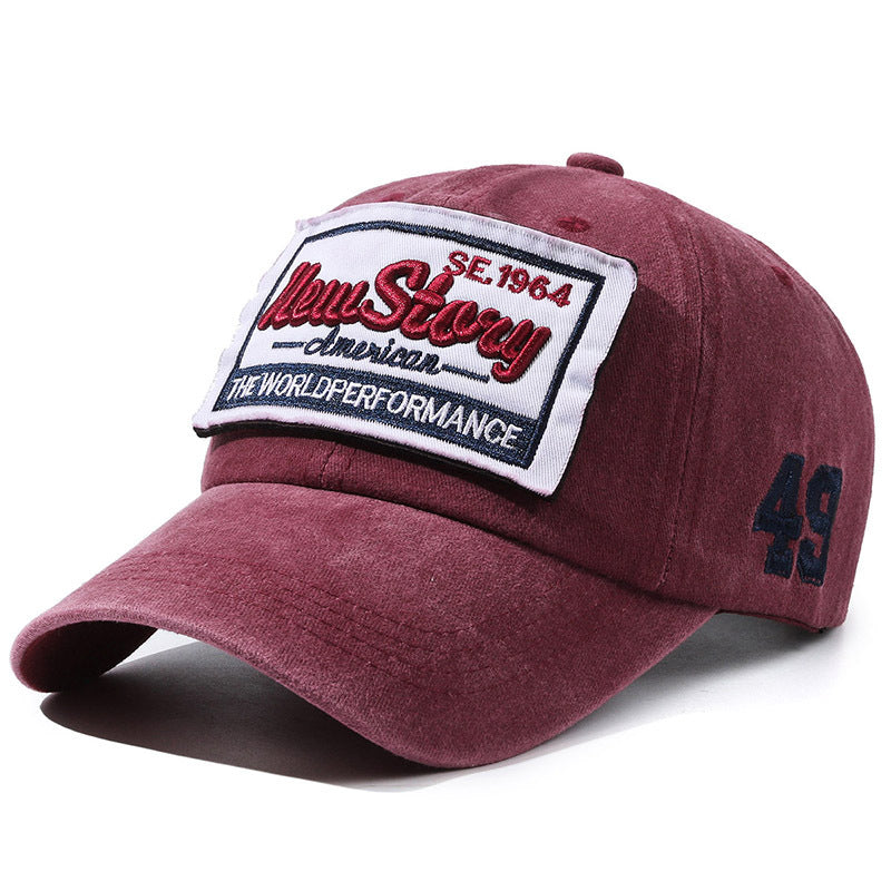 Hats for Men and Women, Spring and Summer Baseball Caps, Washed Cloth, Old Letter Embroider, Curved Brim Peaked Caps, Versatile Retro Couple Hats