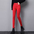 Red Jeans Women's 2024 Autumn and Winter Plus Velvet High Waist Slim Fit Small Foot Casual Pants Straight-Leg Pencil Pants