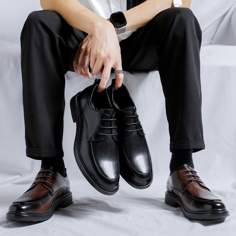 Men's Shoes 2023 New Autumn and Winter Casual Leather Shoes with Hidden Height Increase, Men's Formal Business Wedding Groom Shoes 9350-R
