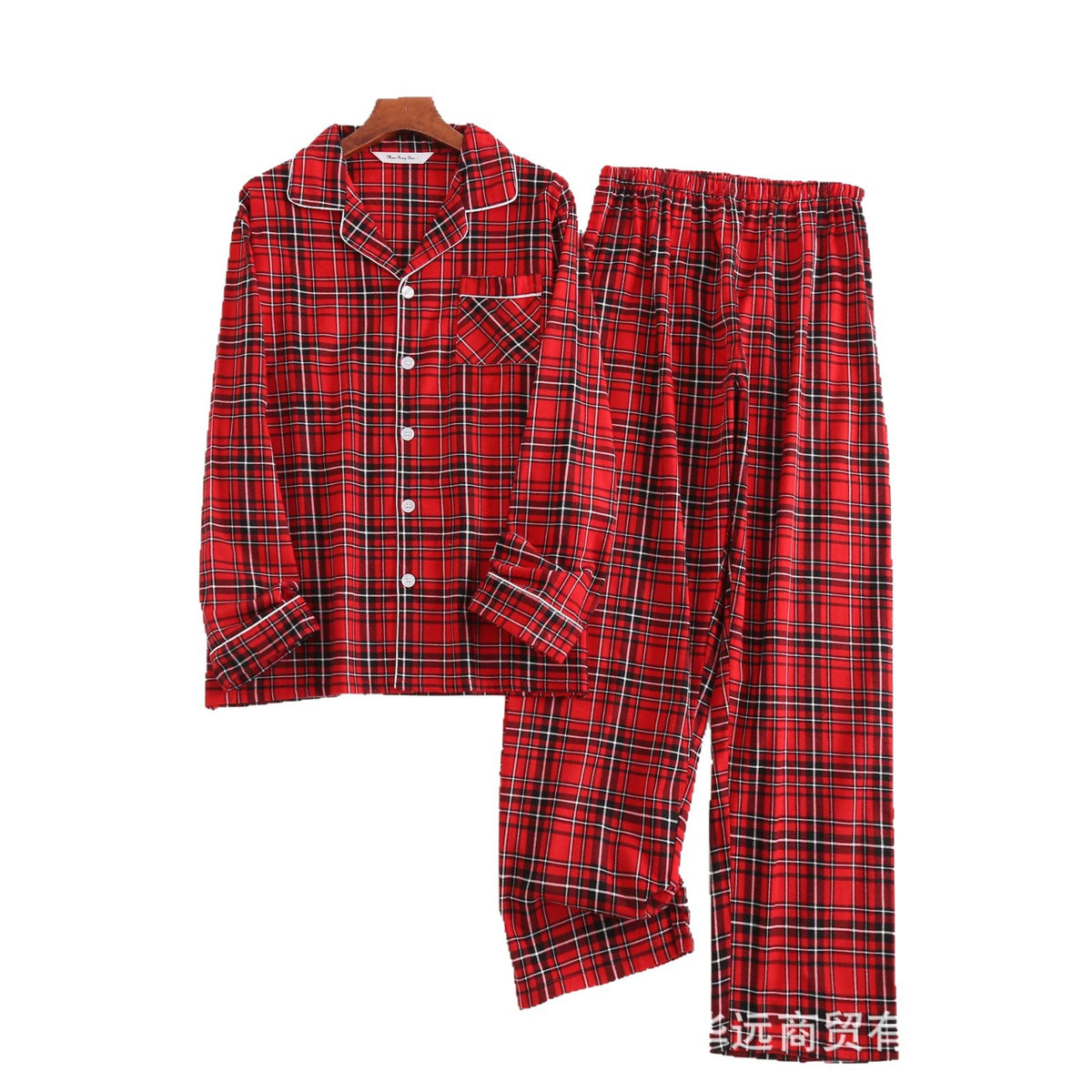 Pure Cotton Flannel Long-Sleeved Pants for Men and Women Loose Pajamas Spring & Fall Couple Plaid Flannel Large Size Plus Fat Home Clothes