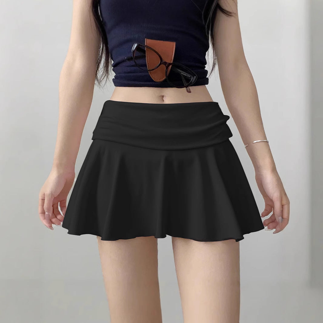 Black Sports Tennis Shorts for Women Summer New High-Waisted A-Line Shorts for Small People Anti-Exposure Pants and Skirts