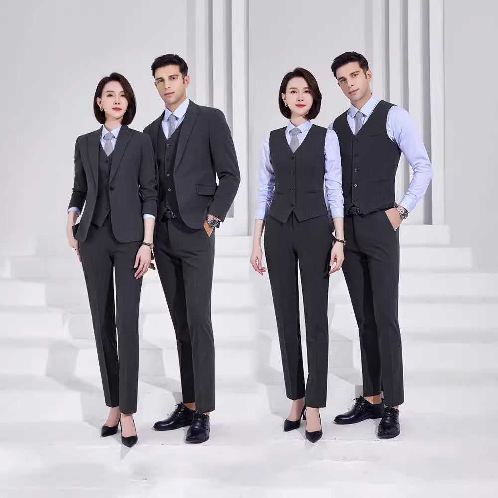 Autumn and Winter thickened high-end striped suit suit elegant vest men's and women's professional formal wear 4s shop tooling teacher suit