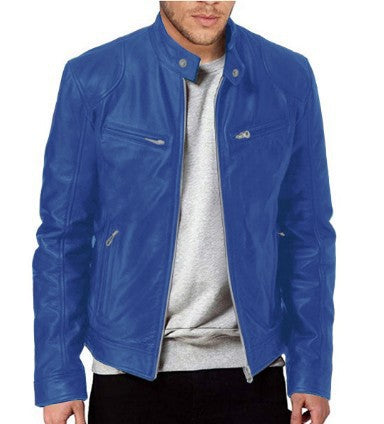 2024 Foreign Trade European and American Men's Clothing Men's Leather Jacket Male Teenager's Collar Punk Male Motorcycle Leather Jacket Batch