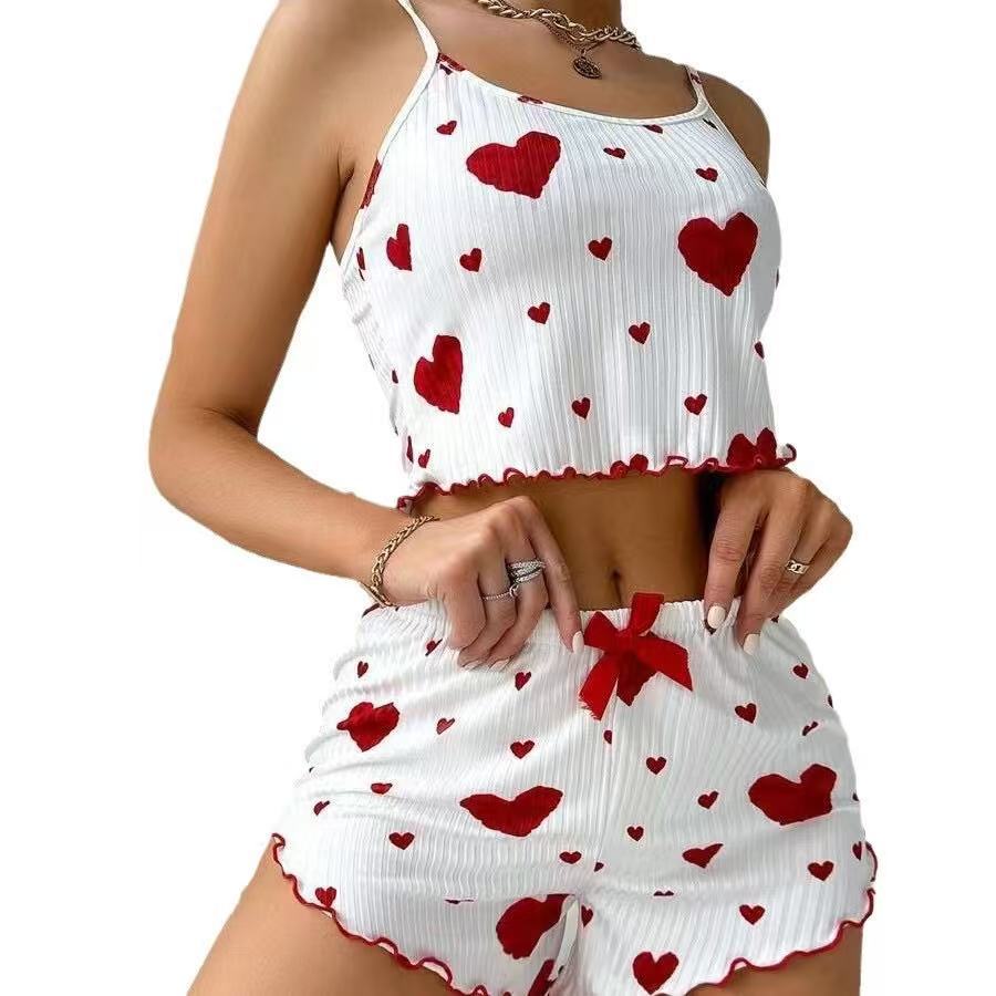 New Cross-Border Heart Women's Pajamas Two-Piece Set, Hot Style Women's Pajamas, Sexy Slim Pajamas Two-Piece Set