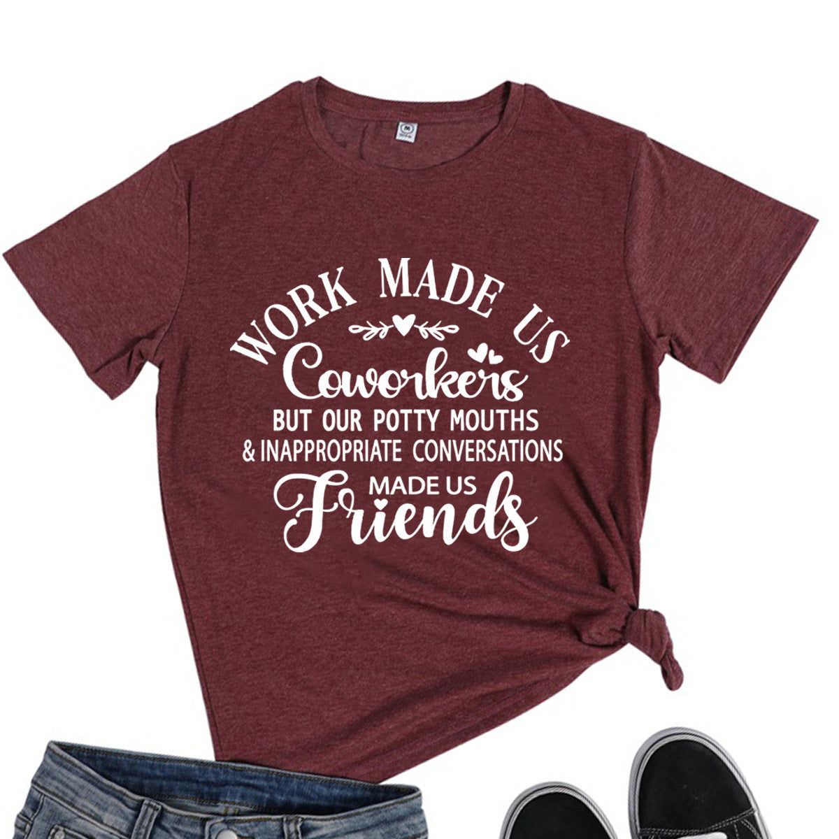 AliExpress 2023 New in stock Casual Trend WORK MADE US Letter Printed Round Neck Short Sleeve T-Shirt for Women