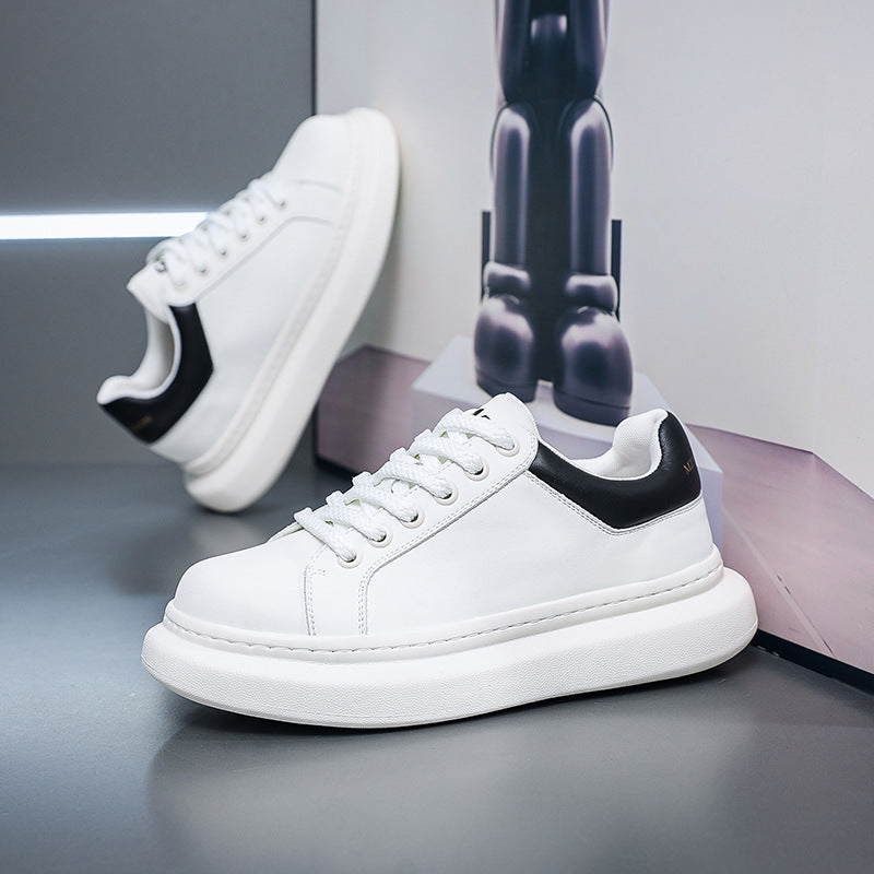 Men's Height-Increasing Casual Shoes Versatile Sports Platform Sneakers Thick-Soled Trendy Men's Shoes Simple White Shoes for Spring and Summer