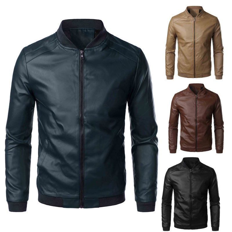 Men's Leather Jacket 2026 Foreign Trade Men's Clothing Large Size Leather Coat Winter Men's Pu Leather Jacket Baseball Collar Leather Jacket Coat