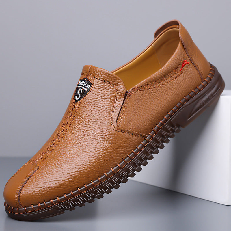 Genuine Leather White Sneakers, Men's Loafers, Summer Soft Leather Middle-Aged Dad Shoes, Slip-On Casual Leather Shoes, Men's Shoes