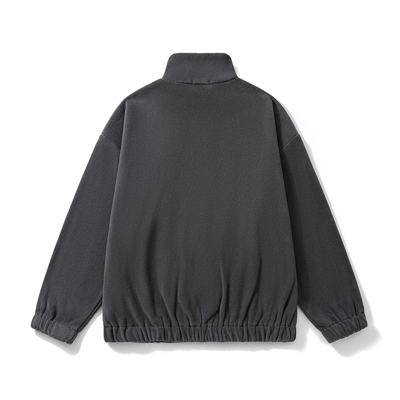 suit autumn and winter sweater men's stand collar half zipper fleece-lined American fashion brand loose casual men's top