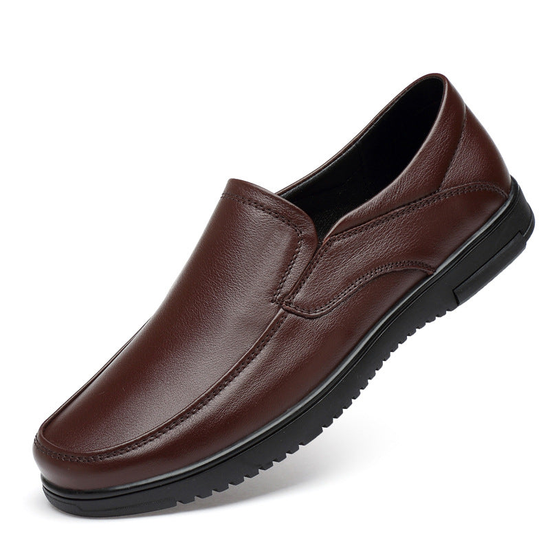 Men's First-Layer Leather Shoes, Business Formal Wear, Men's Middle-Aged Soft-Soled Cowhide Dad Shoes, Summer Breathable Lace-Up Genuine Leather Men's Shoes