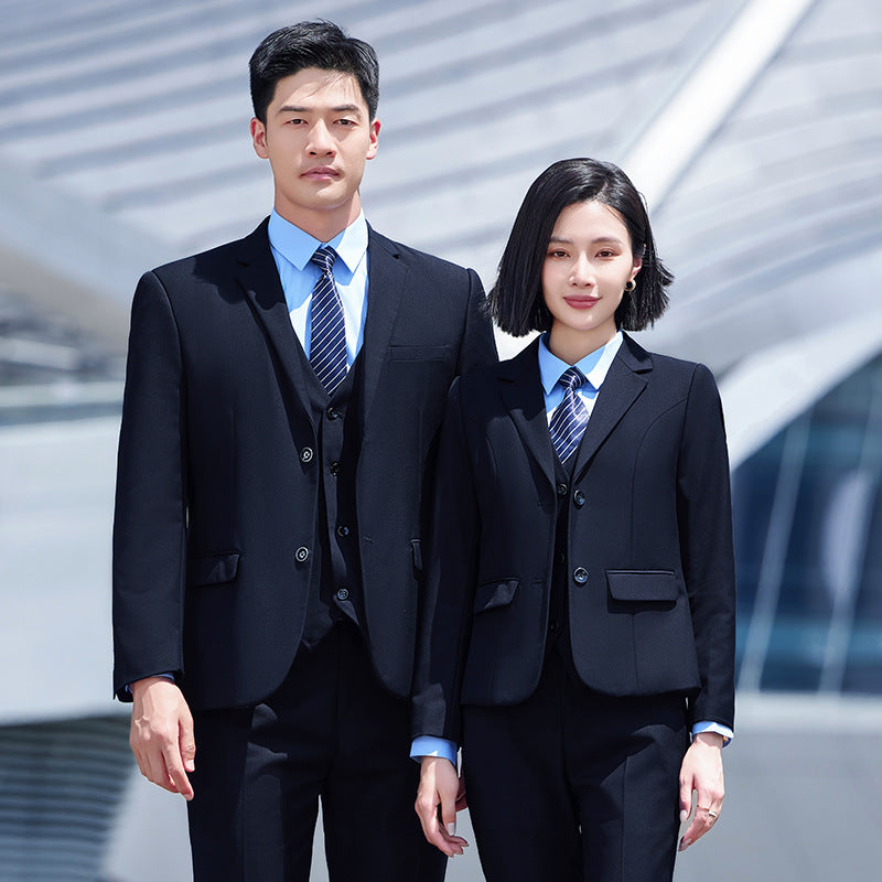 Autumn and Winter Thickened Men's Double-button Black Interview Business Dress Unisex Business Suit suit Three-piece Set