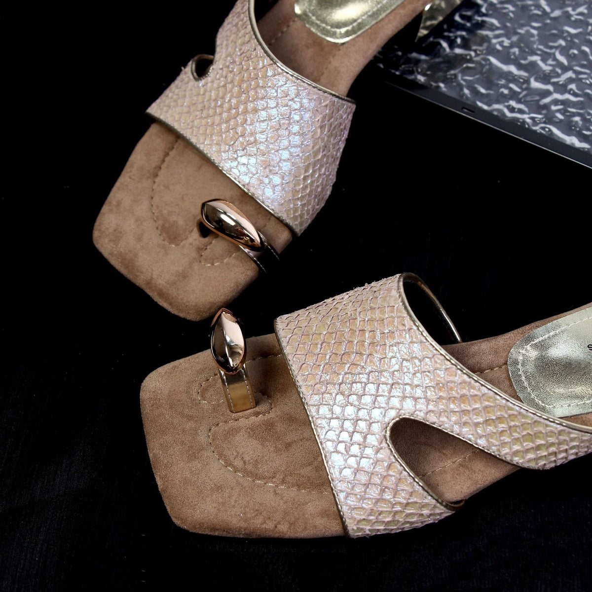 Niche Design Deep Sea Fish Skin Mermaid Fantasy High Heels Women's Summer Retro Square Toe Elegant Wedge Heel Flip-Flops