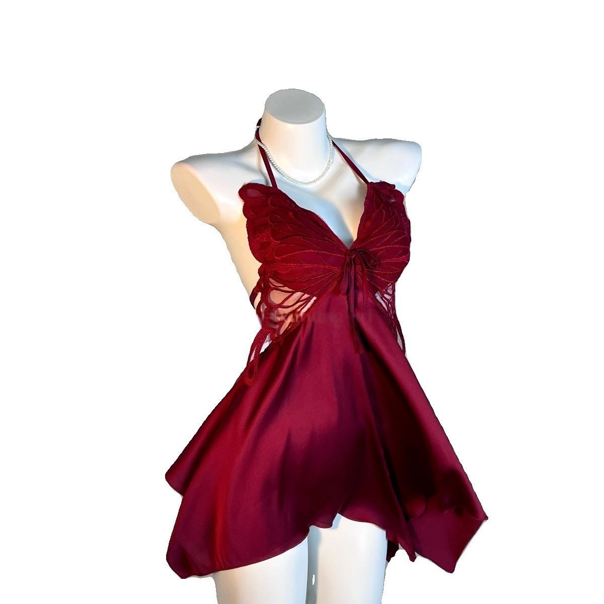 Sexy Pajamas Women's Ice Silk Sling Butterfly Lace Belt Chest Pad Pure Desire High-end Style Dating Battle Gown Nightgown Women's Summer