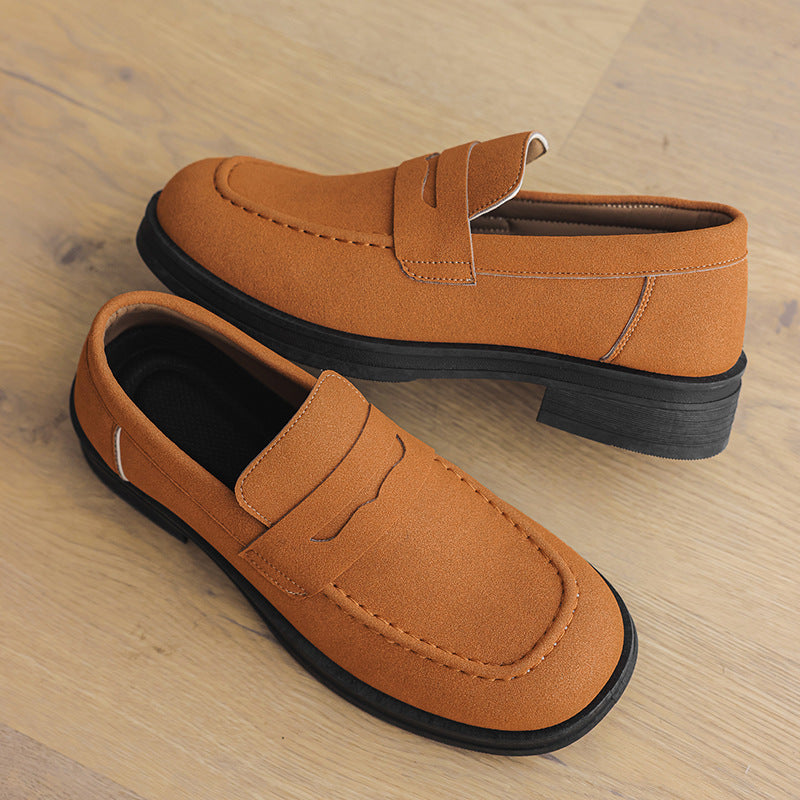 Loafers Trendy Men's Height-Increasing Casual Slip-On Shoes British Style Suede Pointed Leather Shoes Korean Version Suede Lf06