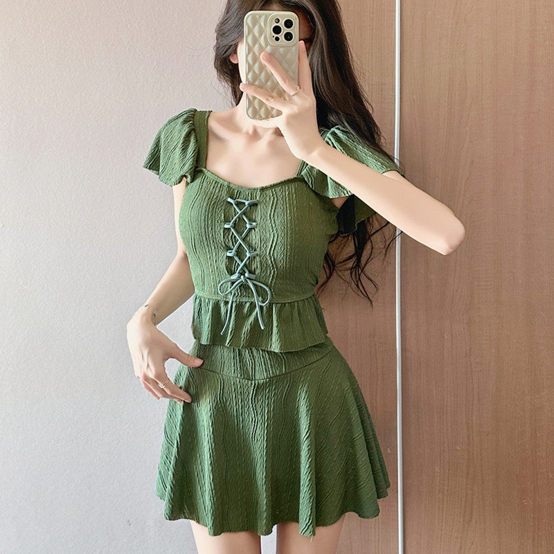2026 New Summer Swimsuit for Women, Two-Piece Skirt Style with Shorts, Fresh and Youthful, Suitable for Students, Swimwear for Hot Springs