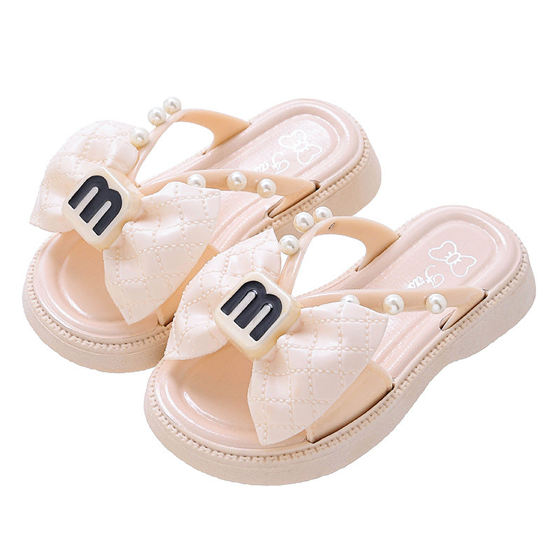 Children's Slippers Cross Slippers Women's 2024 Summer New Cyber Celebrant Beach Bow Chanel Style Slides