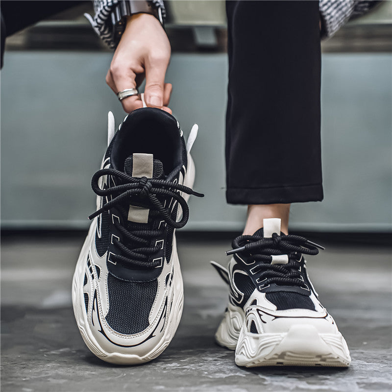 Men's Shoes, Spring Breathable Mesh Trendy Versatile Sneakers, Niche Design, Hong Kong Style Casual Thick-Soled Running Dad Shoes