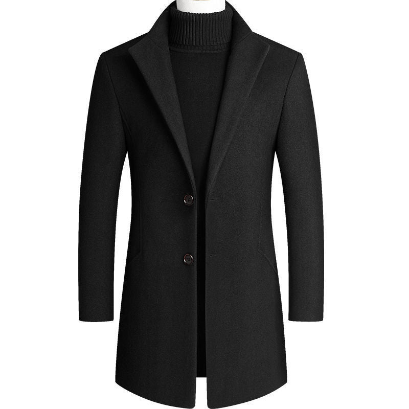 2024 Autumn and Winter Men's Woolen Coat Long Windbreaker cotton and thickening Men's Coat Dragon and Phoenix Men's Jacket
