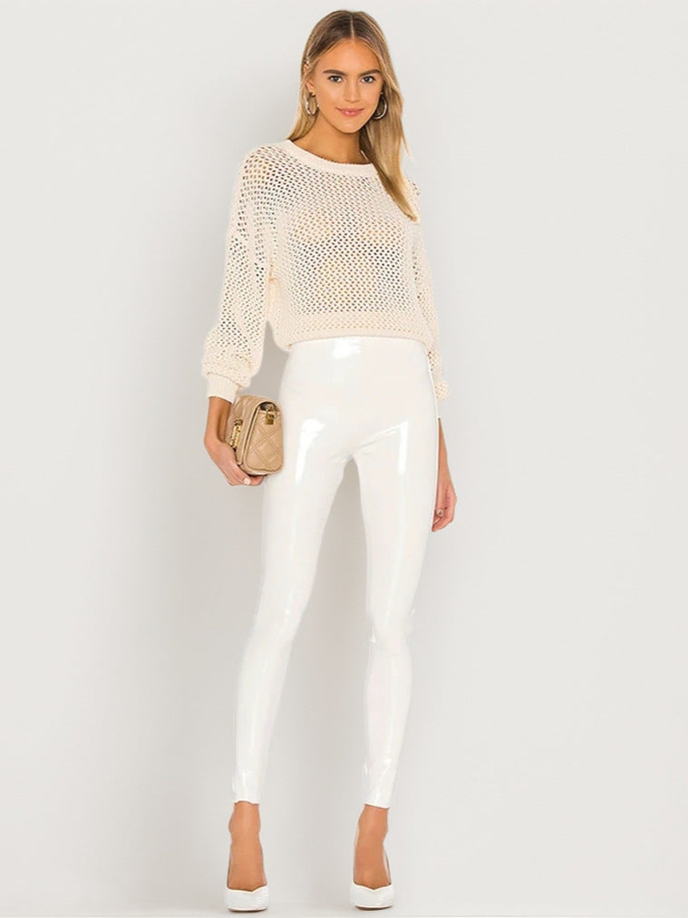 Cross-border Amazon Europe and America White Leather Pants Women's Cropped Pants Sexy PU Tight Slim Fit Summer Foreign Trade Hot Women's Clothing