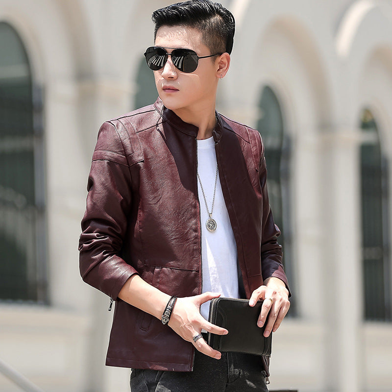 Autumn and Winter 2023 New Leather Men's Coat Fashionable Slim-fit Warm Spring and Autumn Vertical Collar Biker Jacket Men's Jacket