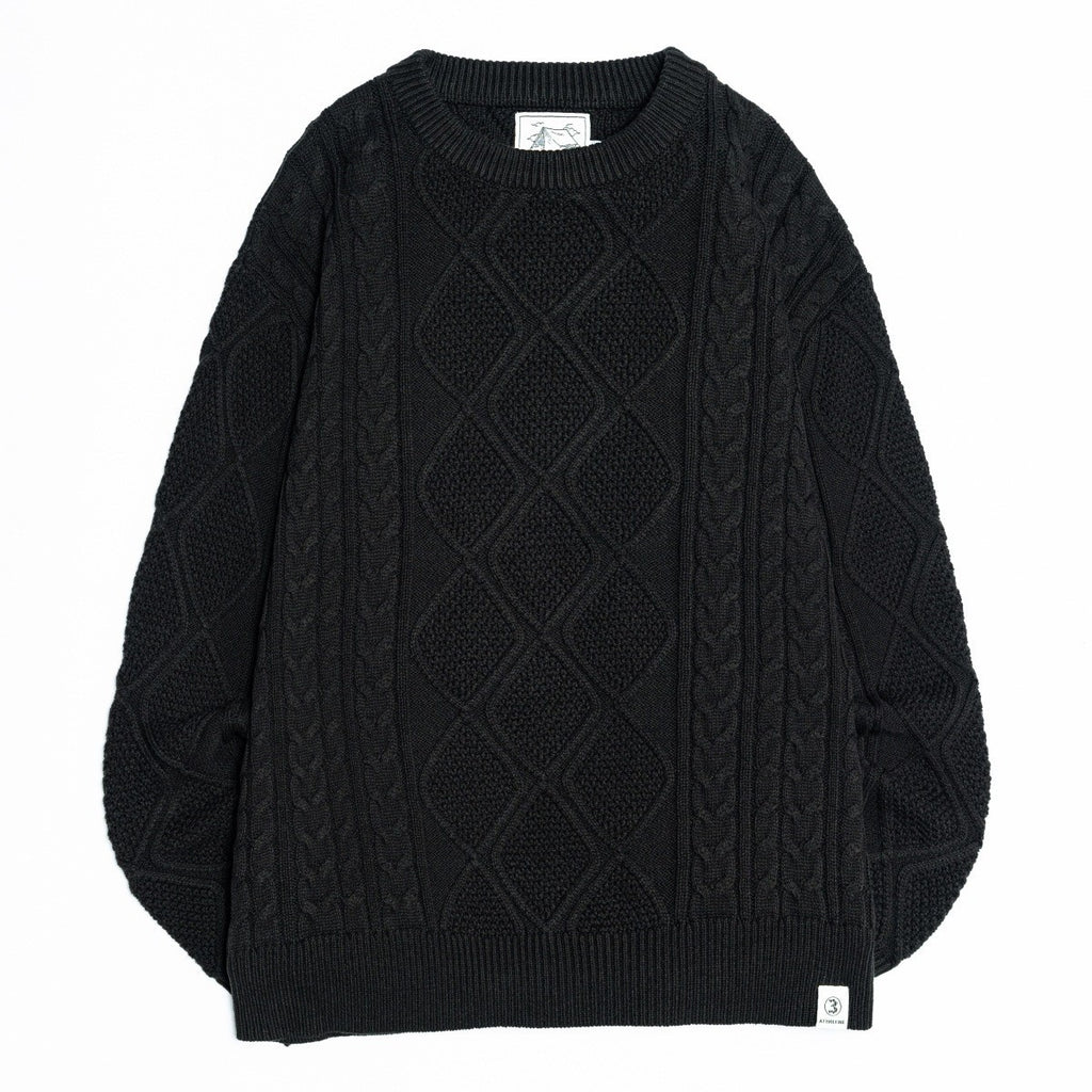 2024 American-style vintage twist knitted sweater men's loose round neck casual fashion brand all-match sweater men's gray and blue