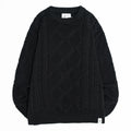 2024 American-style vintage twist knitted sweater men's loose round neck casual fashion brand all-match sweater men's gray and blue